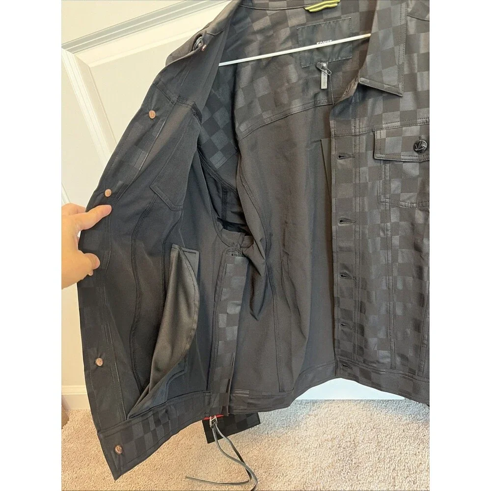 Konus Men's Tonal Checker Trucker Jacket in Black , Checkered Coat, Medium Size
